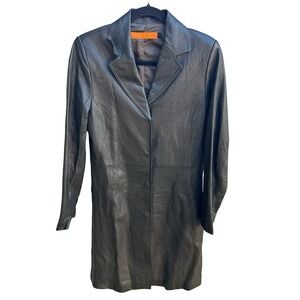 Cynthia Steffe Y2K Croc Embossed Leather Minimalist Goth Edgy Trench Coat Green